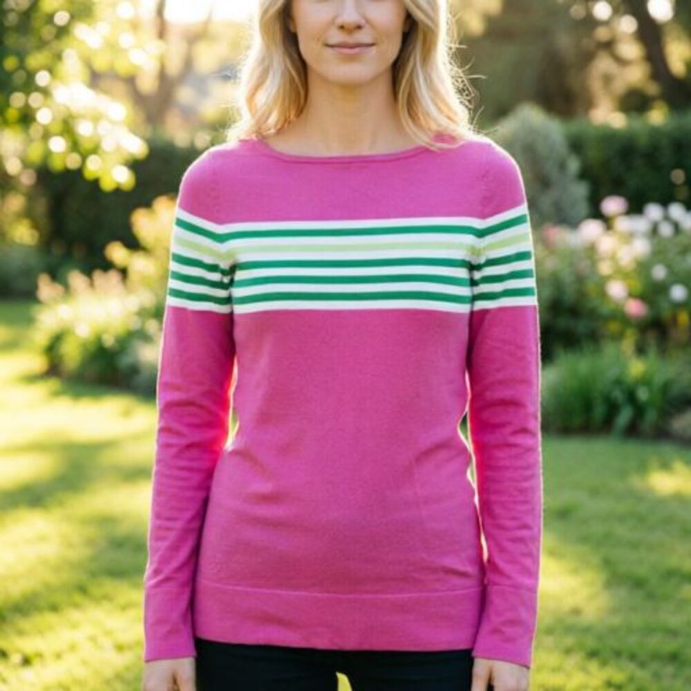 Lilly Pulitzer Maria Boatneck Stripe Sweater Womens Small Pink Pullover Preppy
